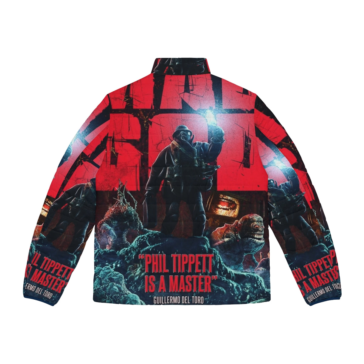 Mad God movie poster puffer jacket featuring the iconic film imagery - Back