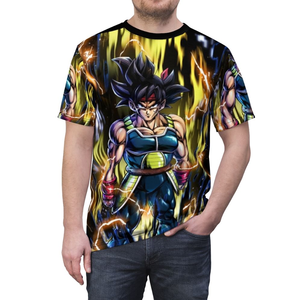 Bardock inspired anime fan art t-shirt featuring Goku, Vegeta, Broly, and other Dragon Ball characters - men front