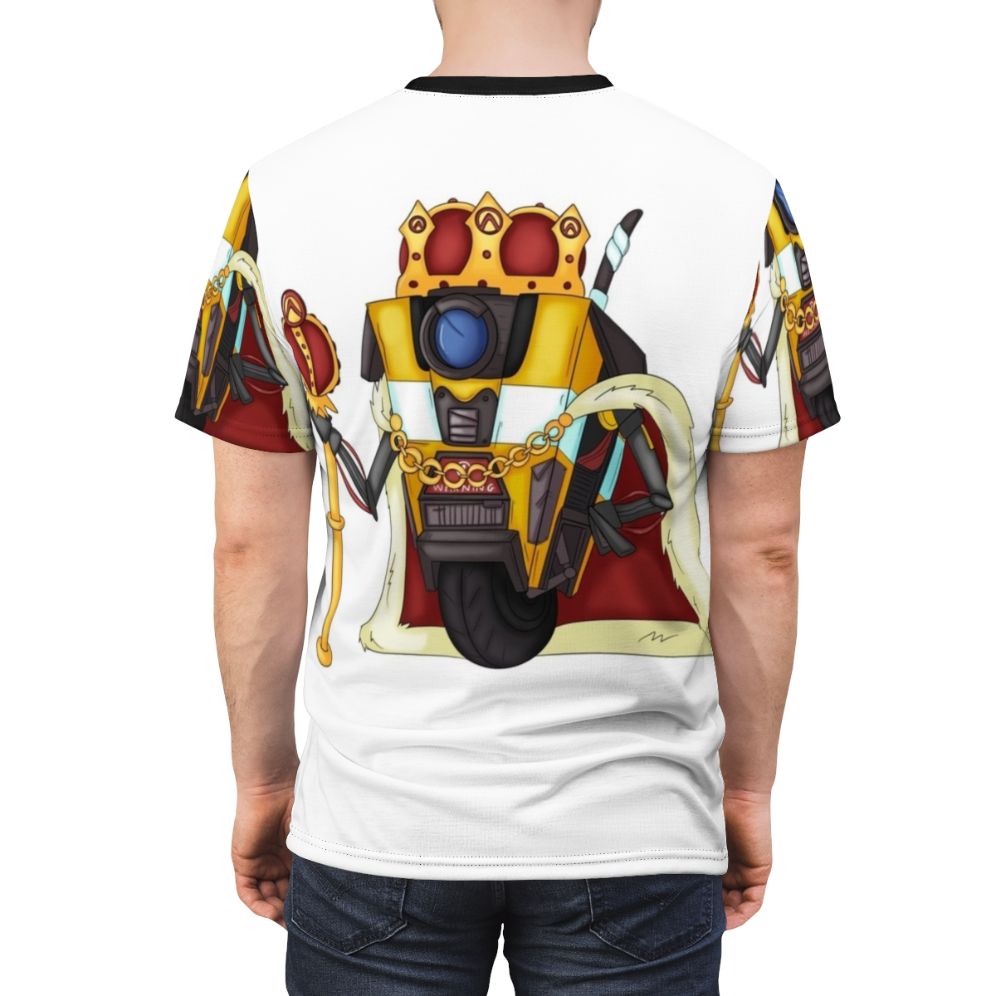 Borderlands-inspired t-shirt featuring the iconic Claptrap robot character - men back