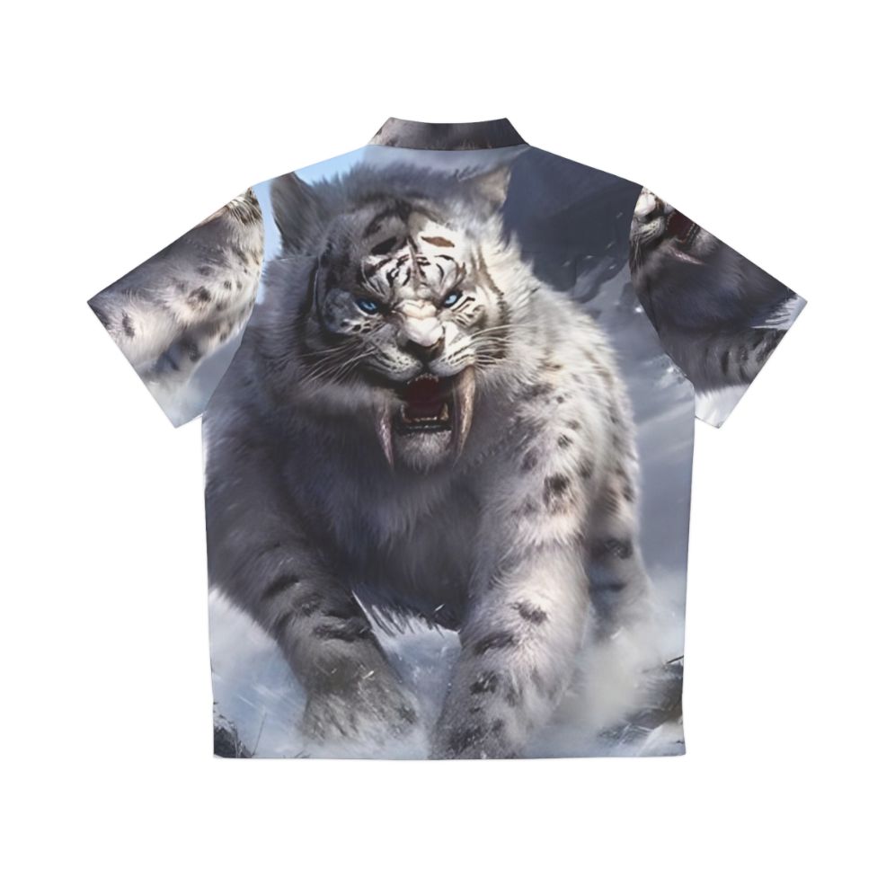 Mythical White Sabertooth Tiger on Hawaiian Shirt - Back