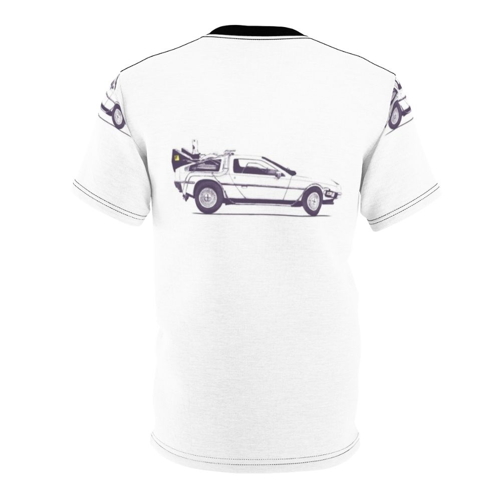 Vintage-style Delorean car graphic on a t-shirt - Back