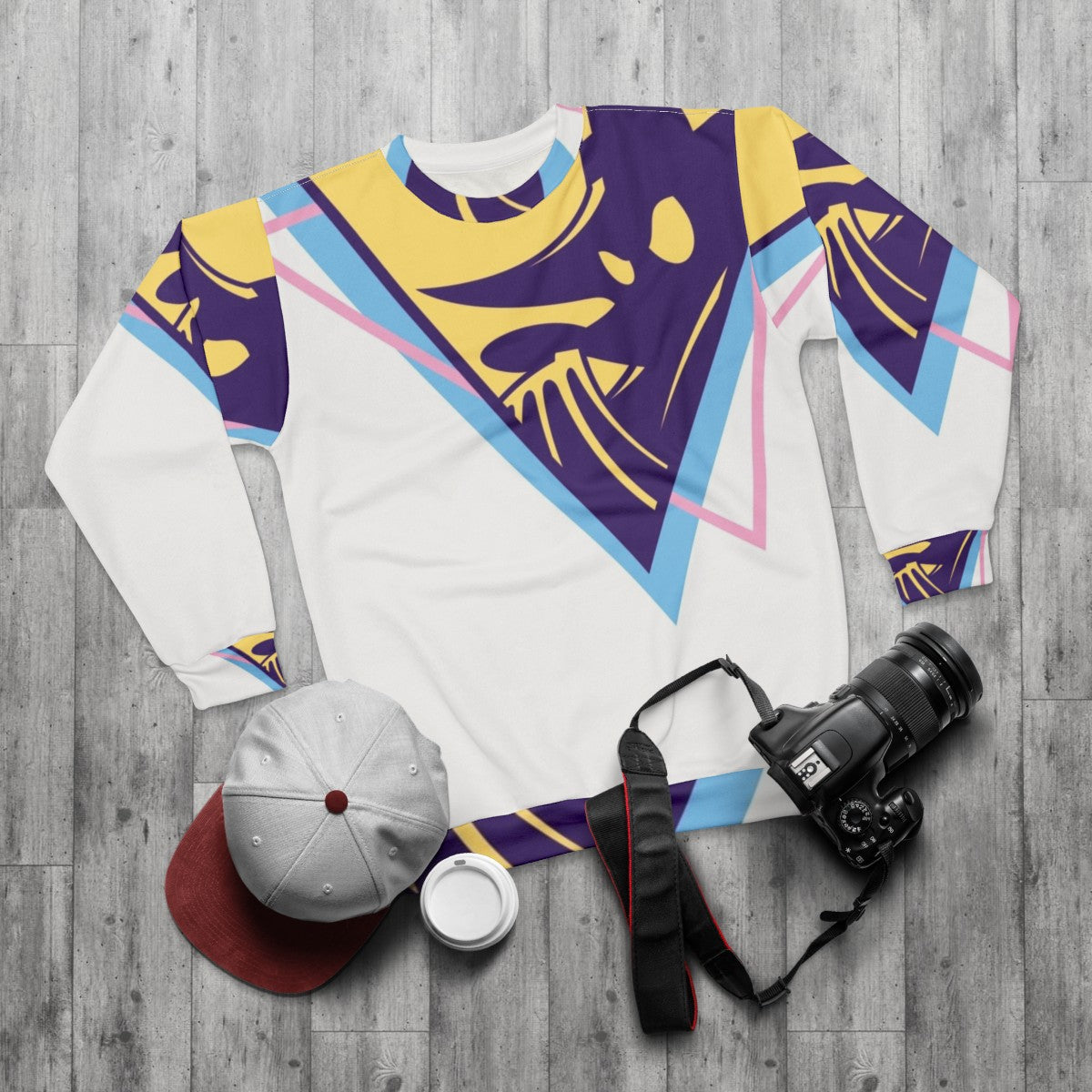 90s retro darkwing duck sweatshirt featuring classic cartoon superhero design - flat lay