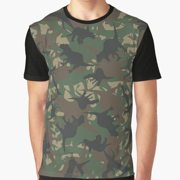 Camouflage dinosaur graphic t-shirt with Camosaurus camo pattern