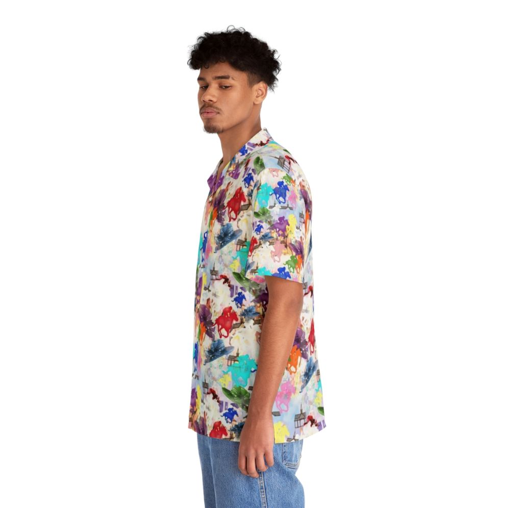 Colorful Hawaiian shirt with horse racing and jockey silhouette design - People Left