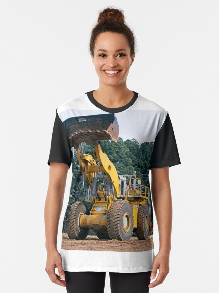 Wheel loader graphic T-shirt featuring a powerful construction vehicle from the United States - Women