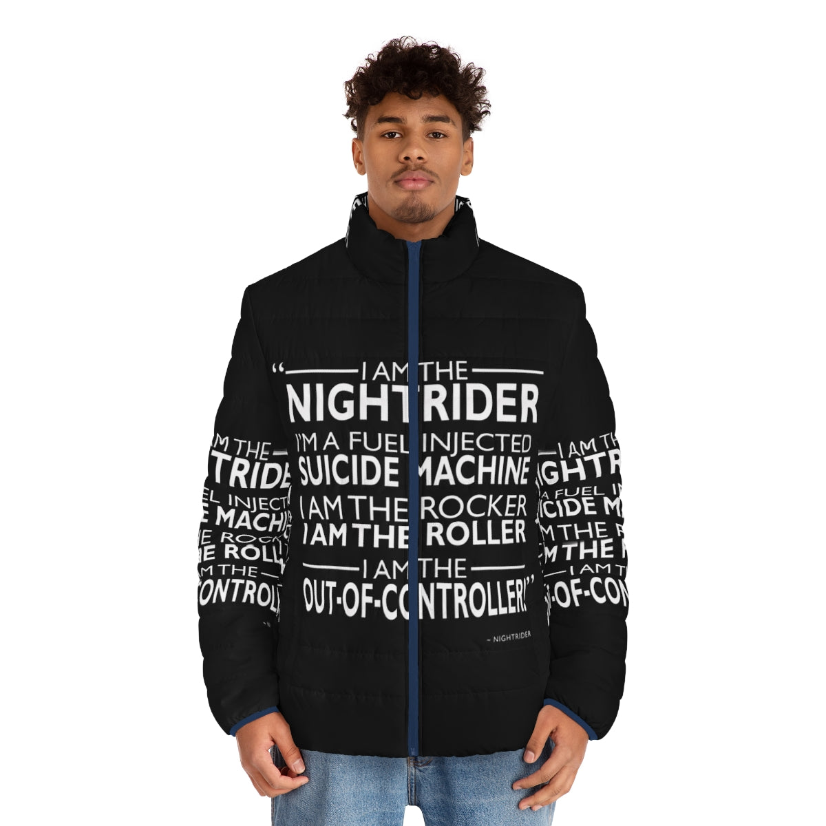 "I Am The Nightrider Puffer Jacket - Iconic Mad Max-Inspired Style" - men front