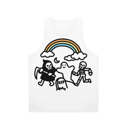 Spooky Pals Unisex Tank Top with Skull, Ghost and Skeleton Design