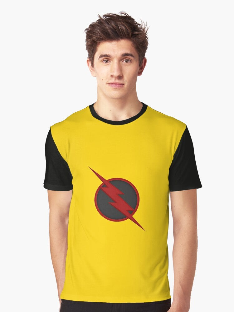 Yellow t-shirt with a graphic design featuring Professor Zoom, the Reverse Flash - Men