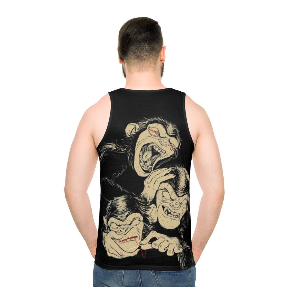 Three Wise Monkeys Unisex Tank Top - men back