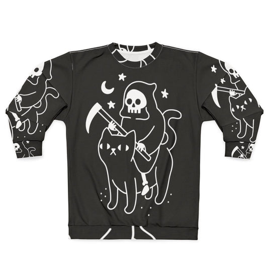 Death Rides a Black Cat Spooky Halloween Sweatshirt