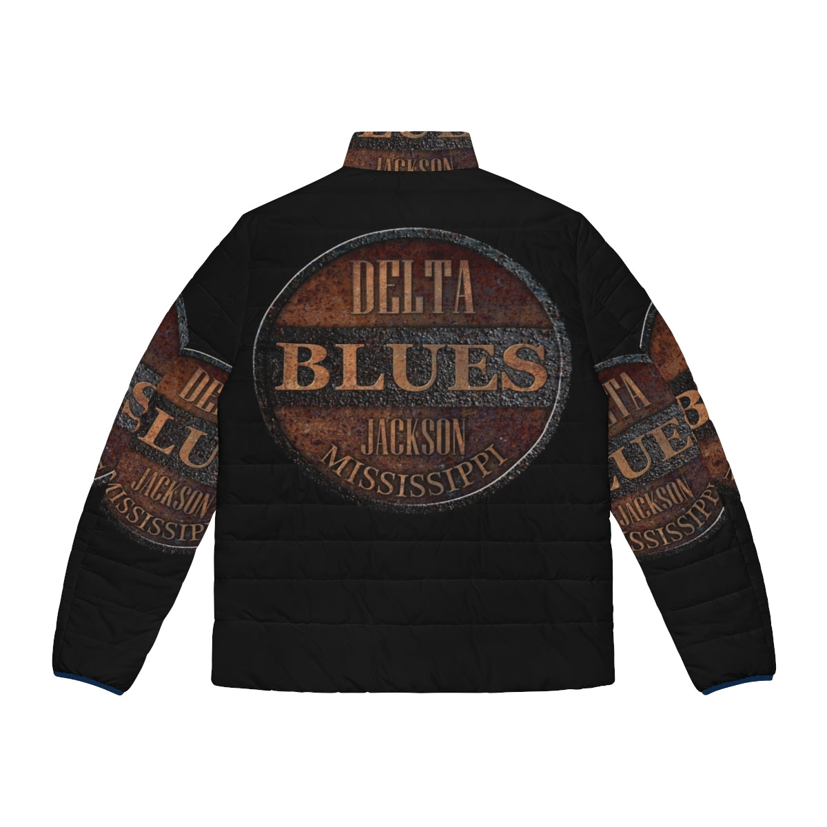 Rusty Delta Blues Puffer Jacket - American-Made Puffer Jacket with Vintage Blues and Americana Inspired Design - Back