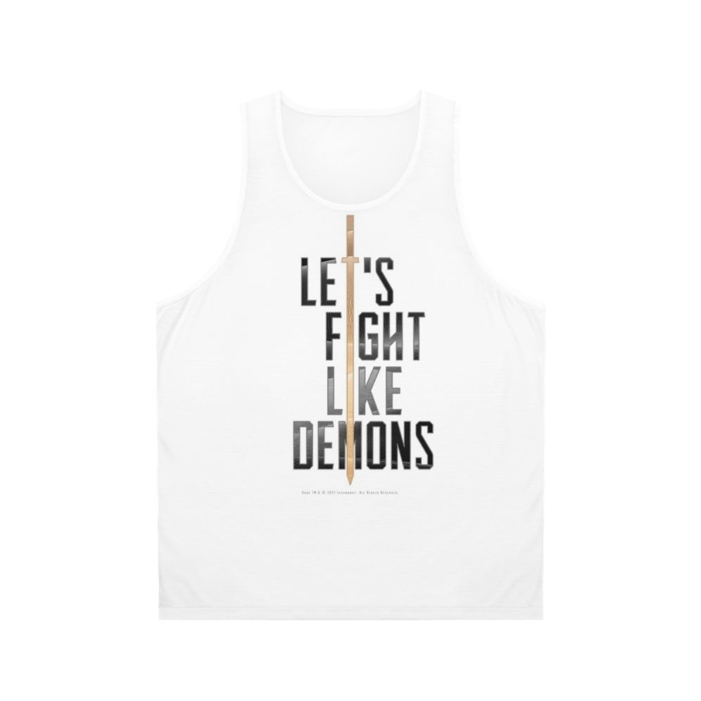 Dune inspired unisex tank top with demons fighting design