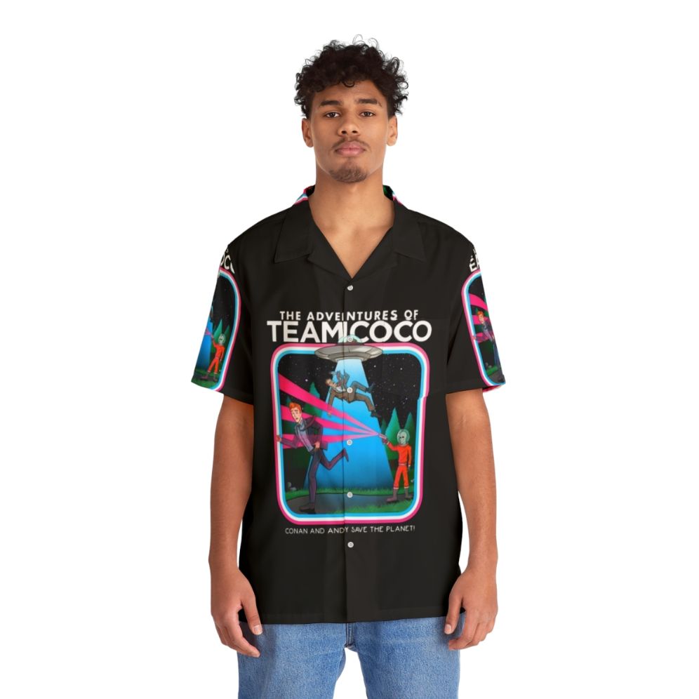 Team Coco Hawaiian Shirt with Funny Alien and UFO Abduction Graphic - People Front