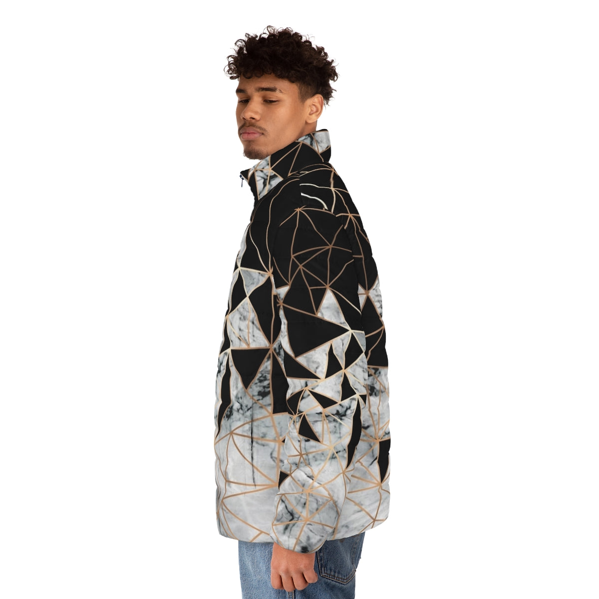 Marble polygon patterned puffer jacket - men side left