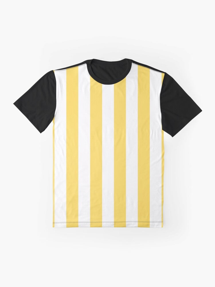 Vertical stripes graphic t-shirt in yellow and white - Flat lay