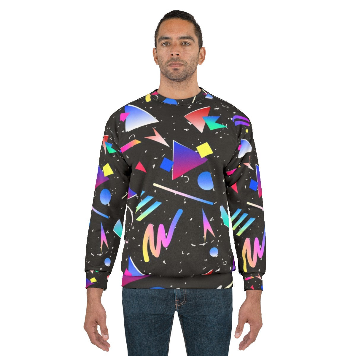 80s 90s Abstract Pattern Black Sweatshirt - men