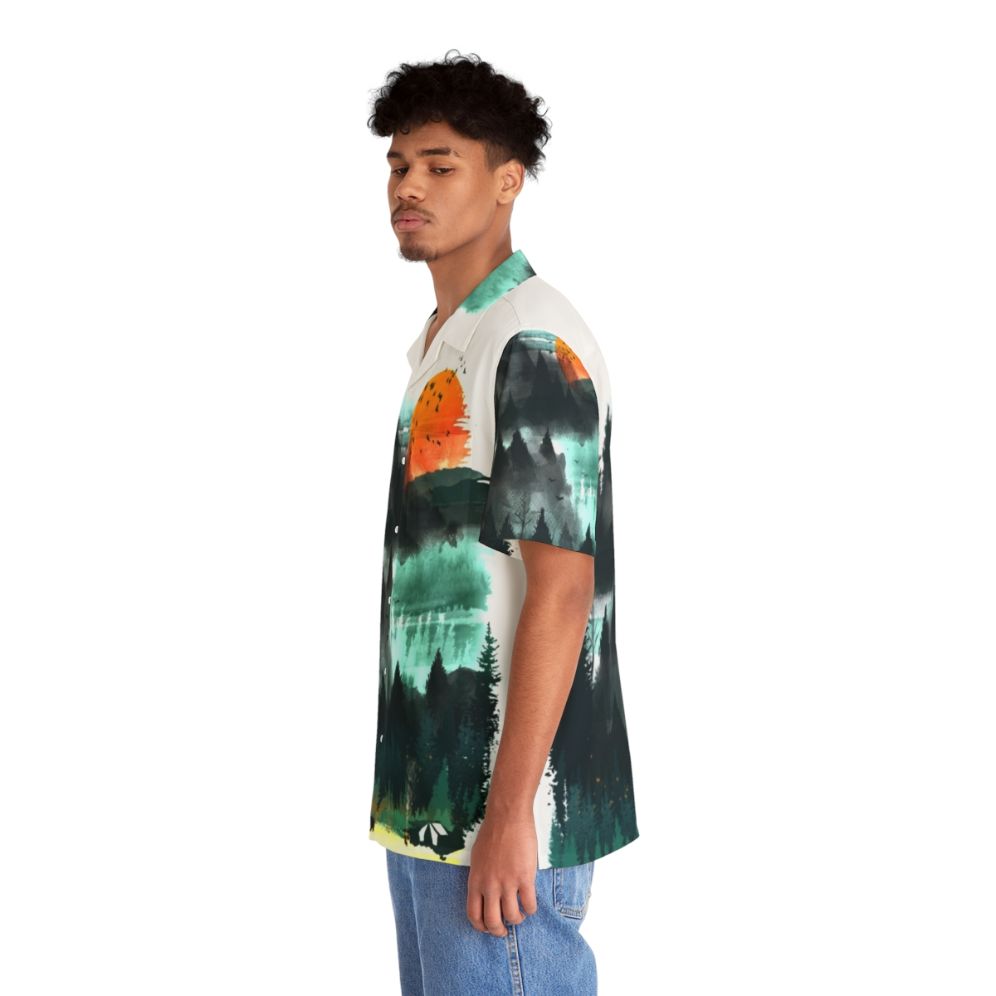 Wilderness Hawaiian Shirt with Watercolor Nature Print - People Left