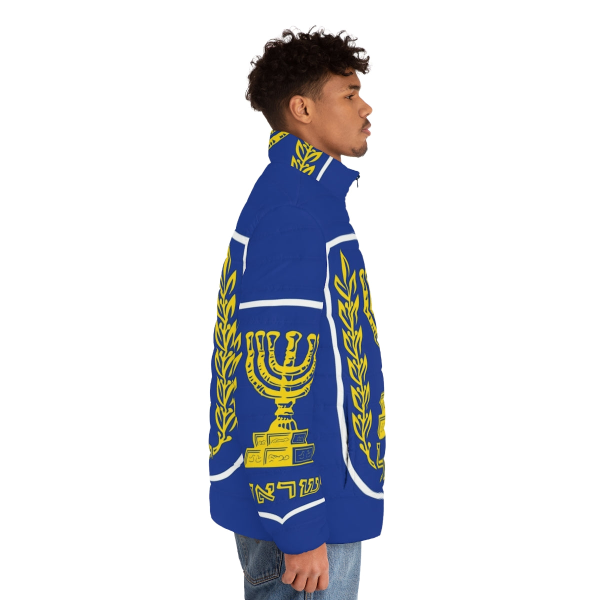 Israel national emblem coat of arms puffer jacket - men side right