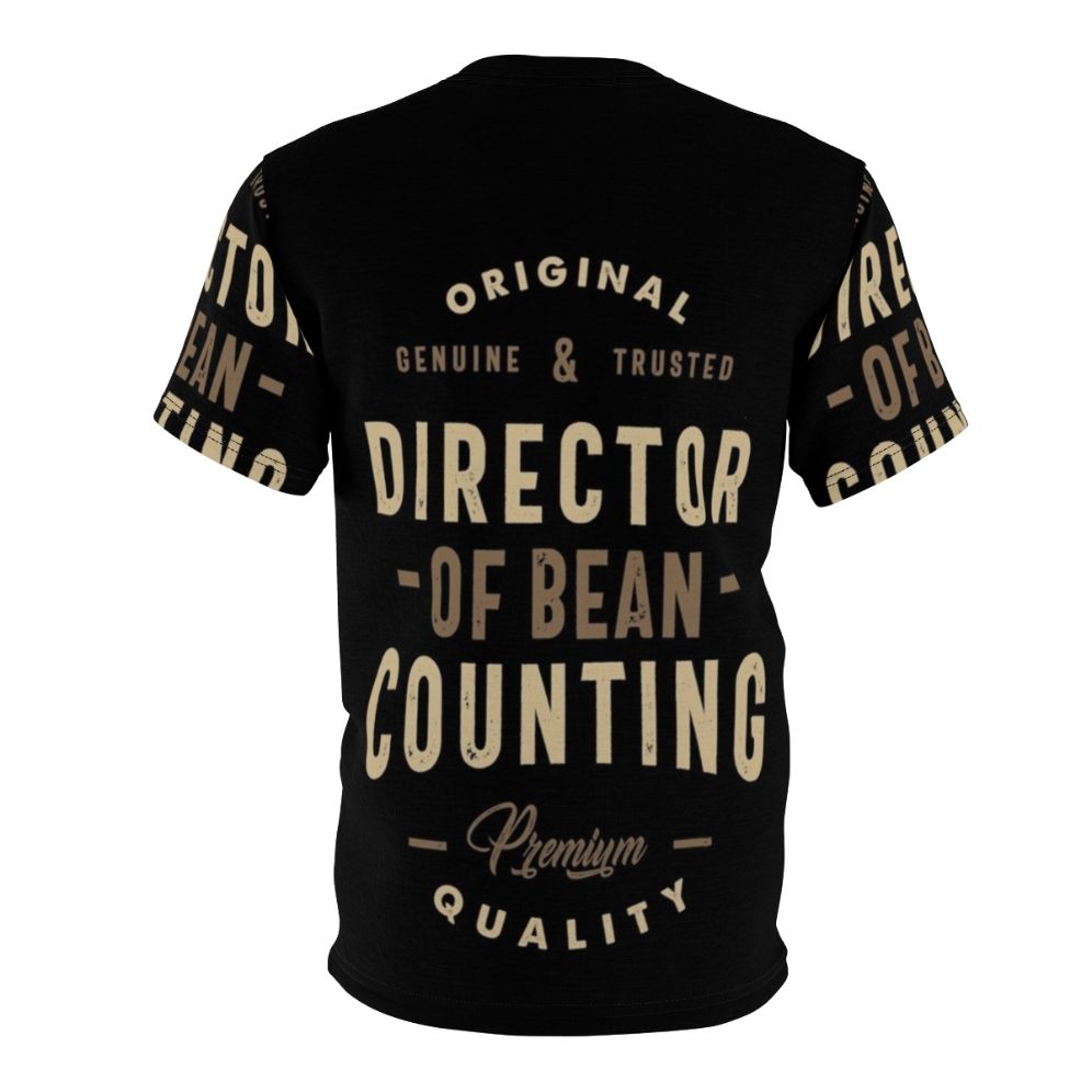 A graphic t-shirt design featuring the text "Director of Bean Counting" in an artistic typography style, suitable for accounting, finance, and office work professions. - Back