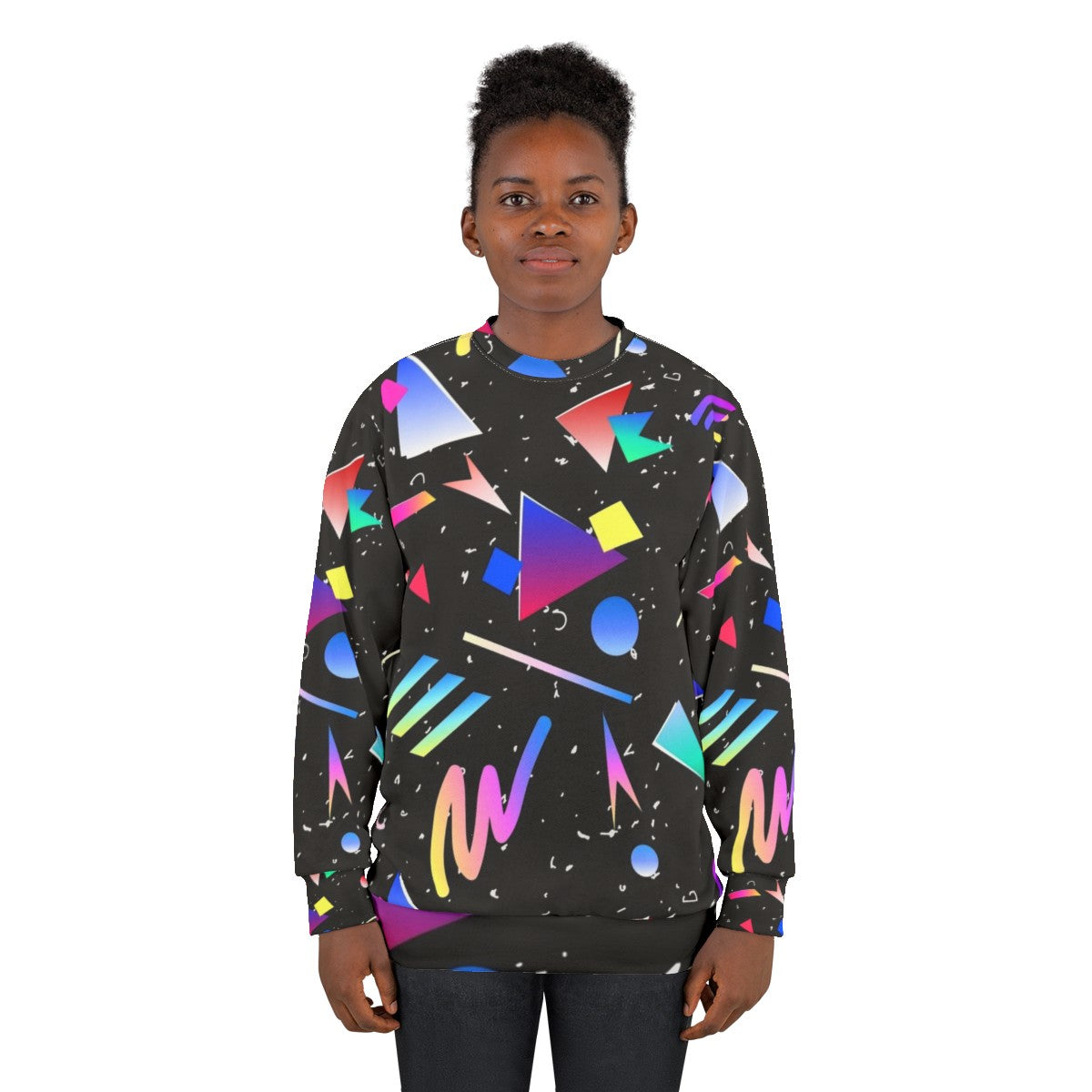 80s 90s Abstract Pattern Black Sweatshirt - women