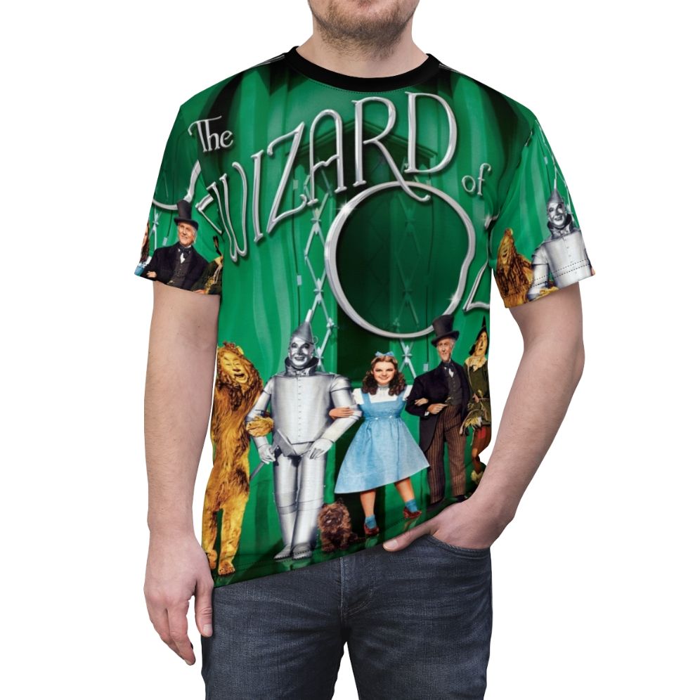 Wizard of Oz-inspired t-shirt featuring iconic characters and scenes from the beloved movie and musical - men front