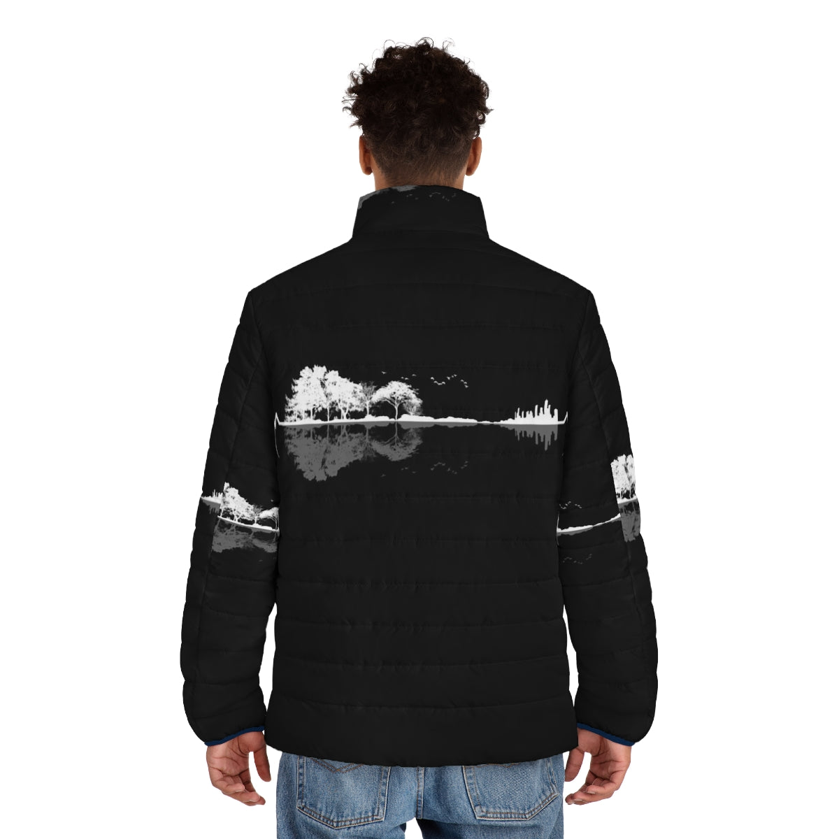 Nature-inspired minimalist puffer jacket with music theme - men back