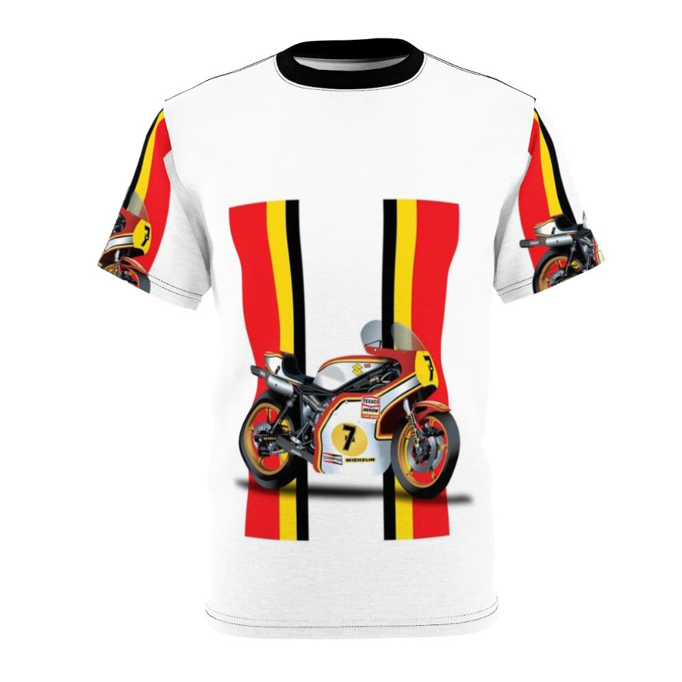 Vintage-style graphic t-shirt featuring Barry Sheene, the legendary motorcycle racer