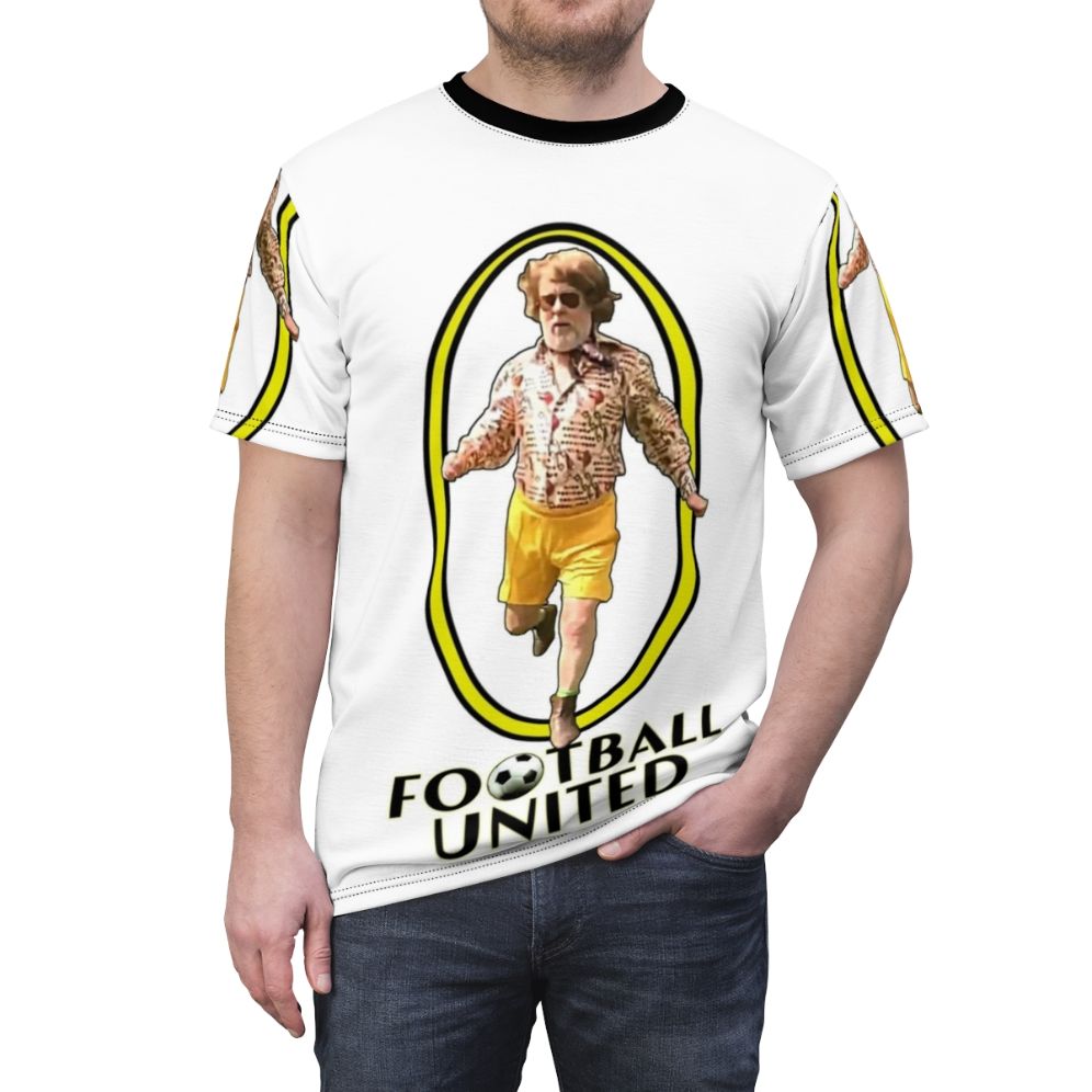 Vic Reeves-inspired football t-shirt with a humorous design - men front