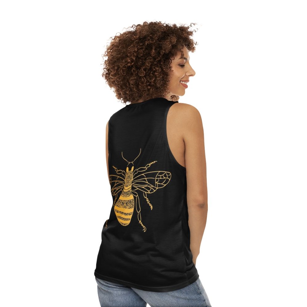 Golden honey bee floral pattern unisex tank top - women back