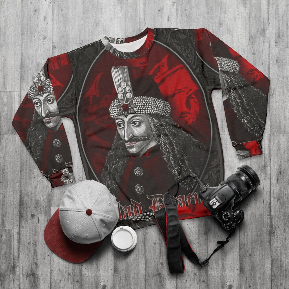 Vlad Dracula Gothic Sweatshirt with Vampire Imagery - flat lay