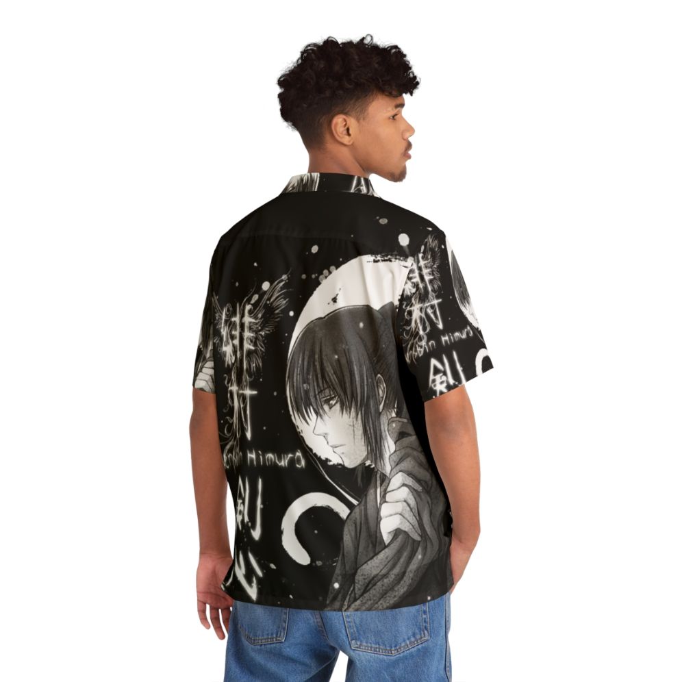 Dark Samurai Hawaiian Shirt with Japanese Kanji and Nature Motifs - People Back