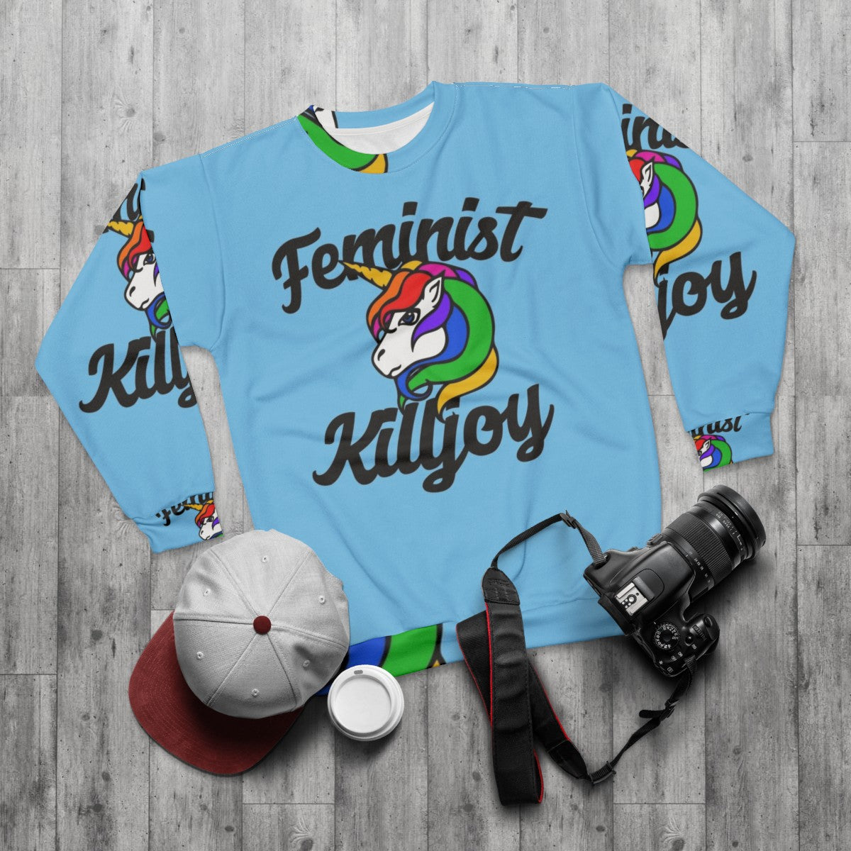 Feminist Killjoy Unicorn Art Graphic Sweatshirt - flat lay