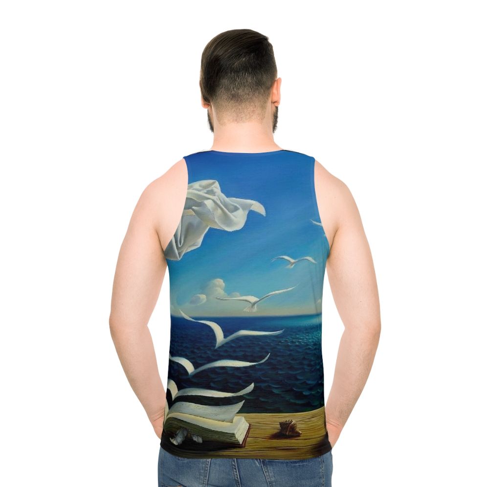 Surreal fantasy bird art vintage inspired unisex tank top - men back