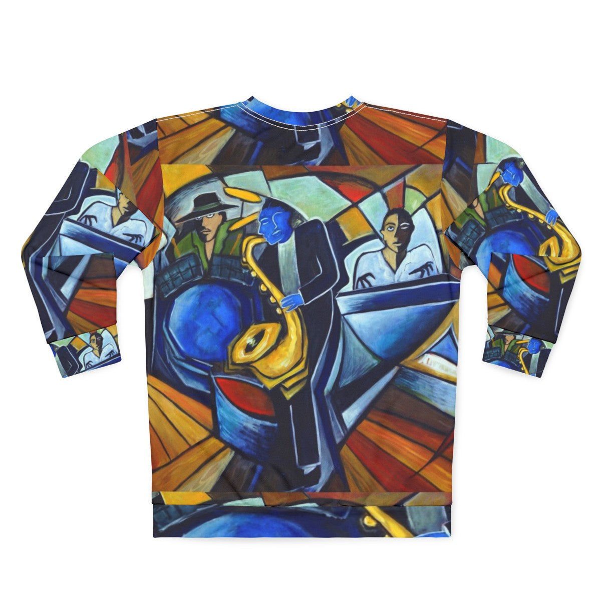 Jam Session Sweatshirt featuring jazz, blues, and music motifs - Back