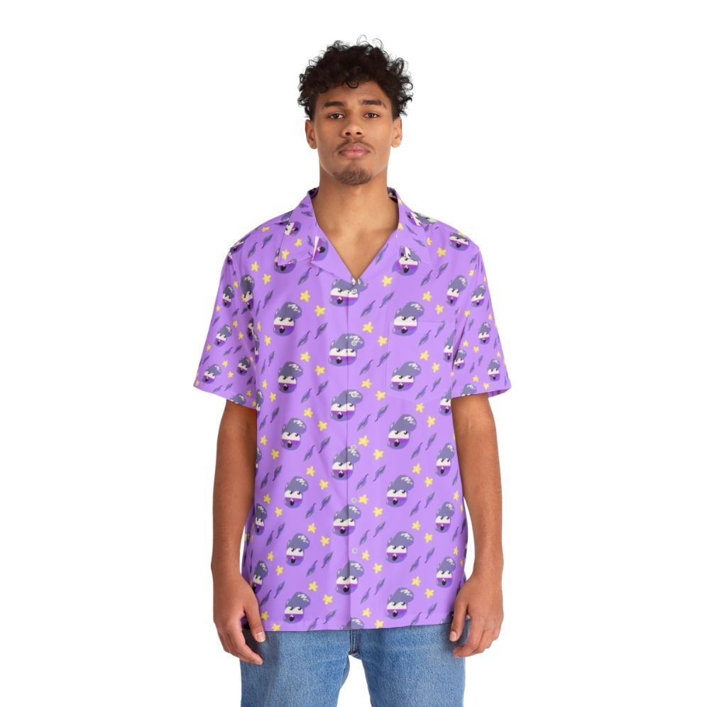 Tropical Pigeon Mascot Hawaiian Shirt with Peppy The Bird Design - People Front