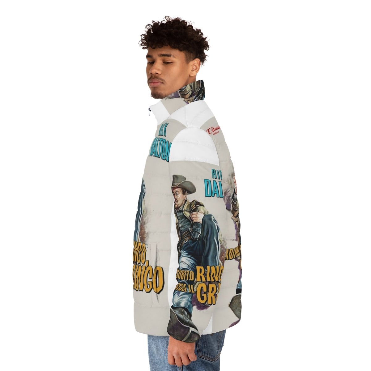 Once Upon a Time in Hollywood Puffer Jacket featuring Leonardo DiCaprio and Quentin Tarantino inspired design - men side left