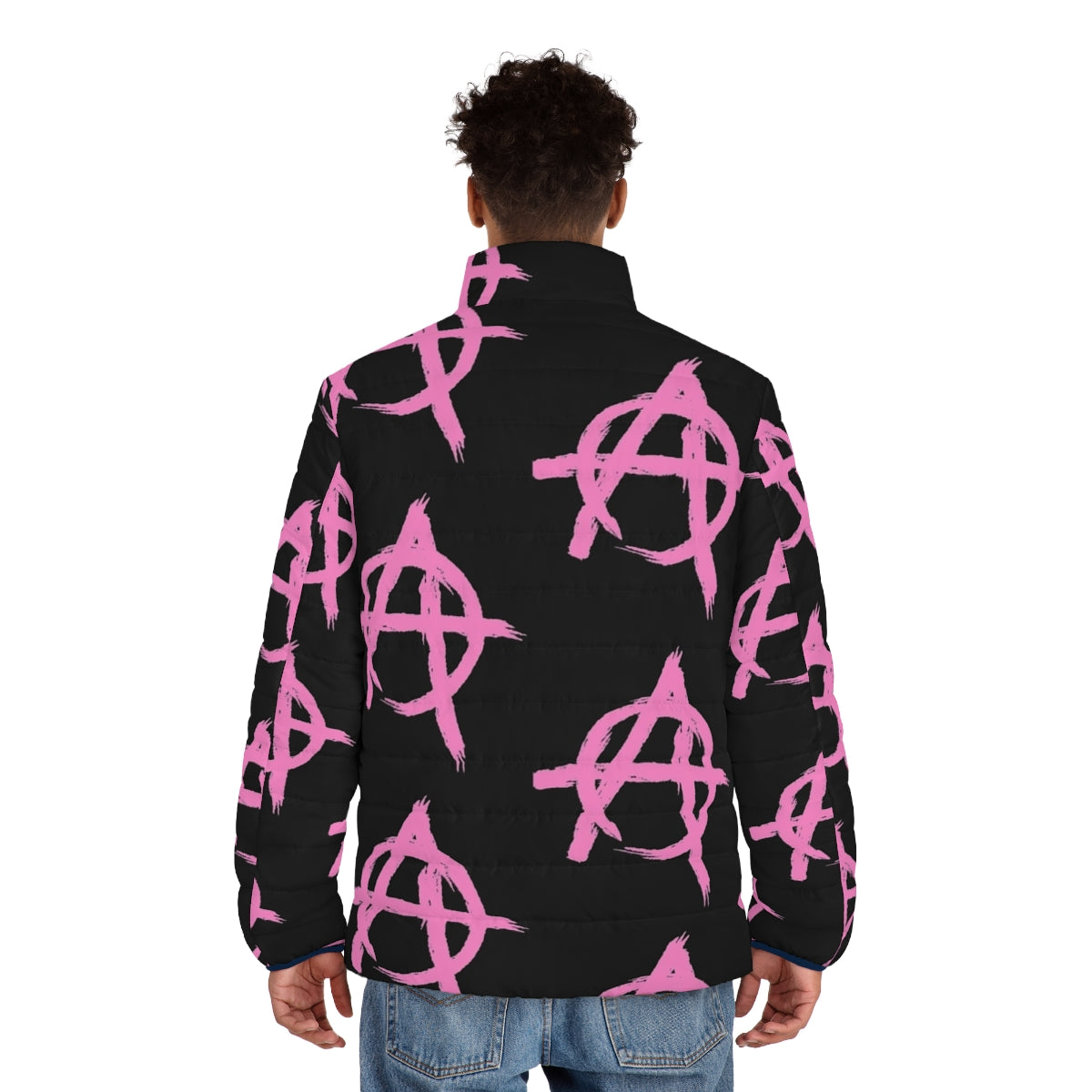 Pink Anarchy Puffer Jacket inspired by Machine Gun Kelly's "Tickets to My Downfall" album - men back