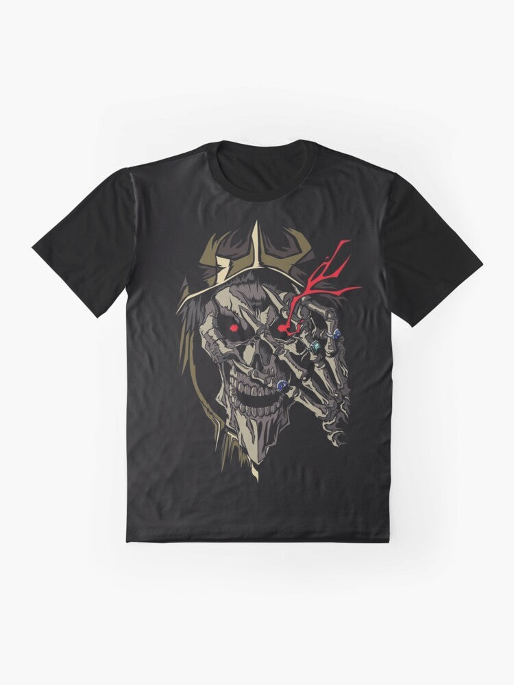 Overlord anime t-shirt featuring the Sorcerer King, Ains Ool Gown, in a dark and ominous design. - Flat lay