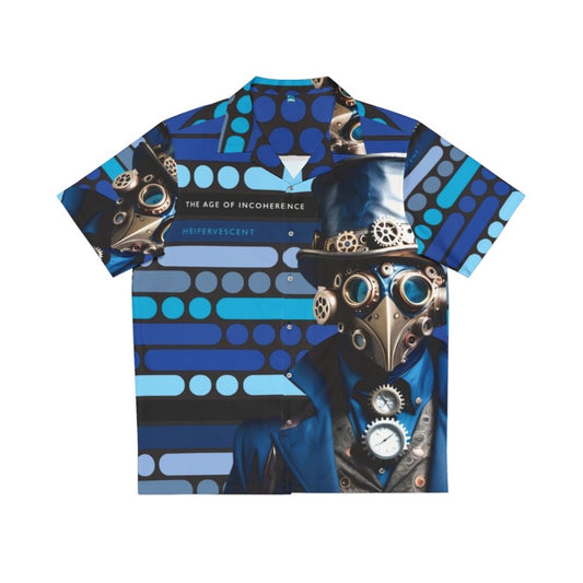 Blue steampunk Hawaiian shirt with "The Age of Incoherence" design