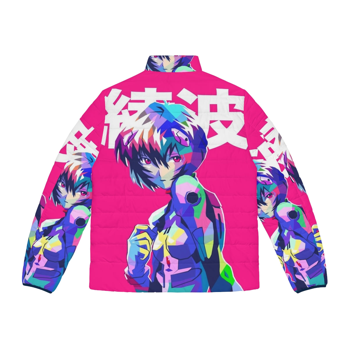 Rei Ayanami inspired puffer jacket with anime aesthetic design - Back