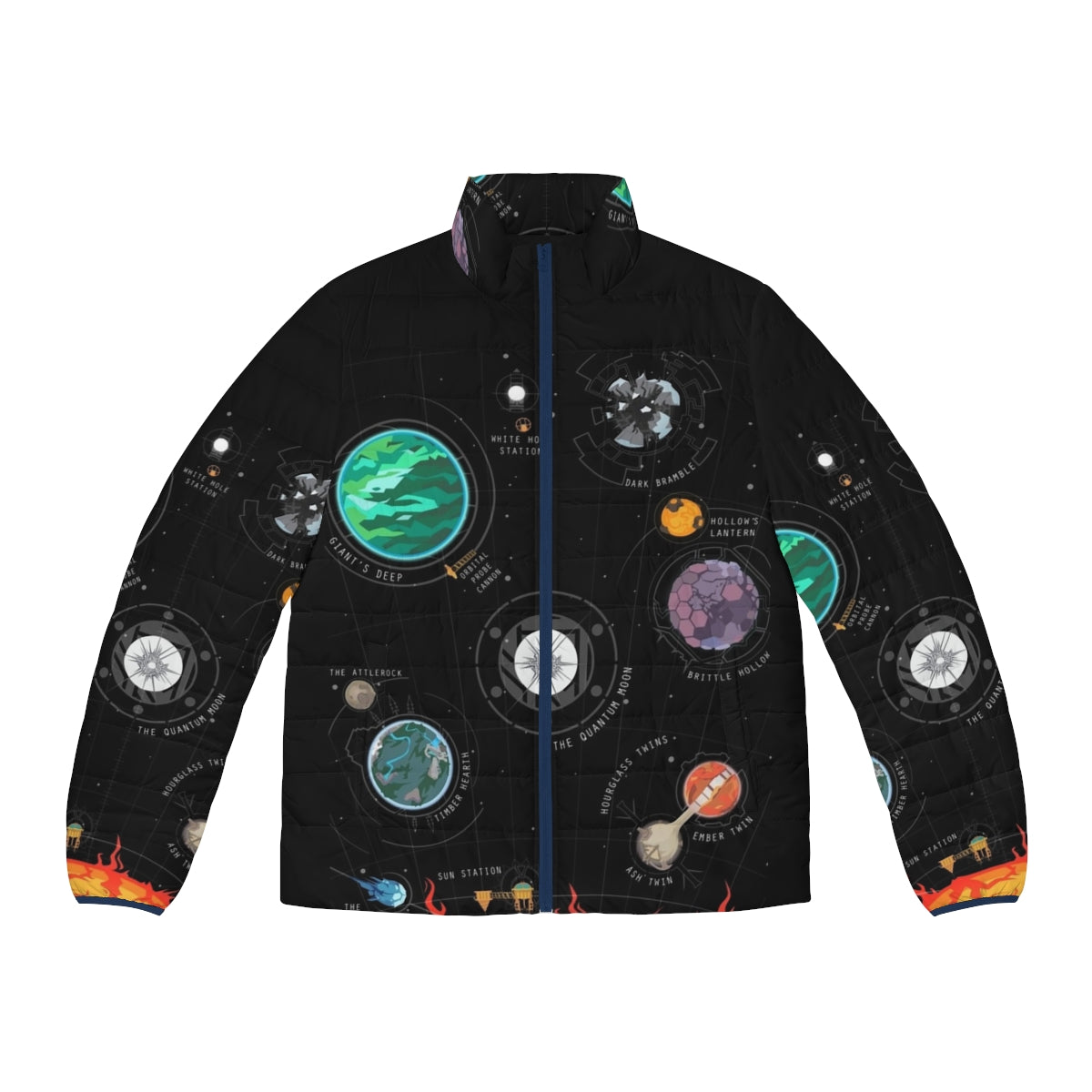 Outer Wilds Planetary Exploration Puffer Jacket featuring the Outer Wilds solar system and astral exploration