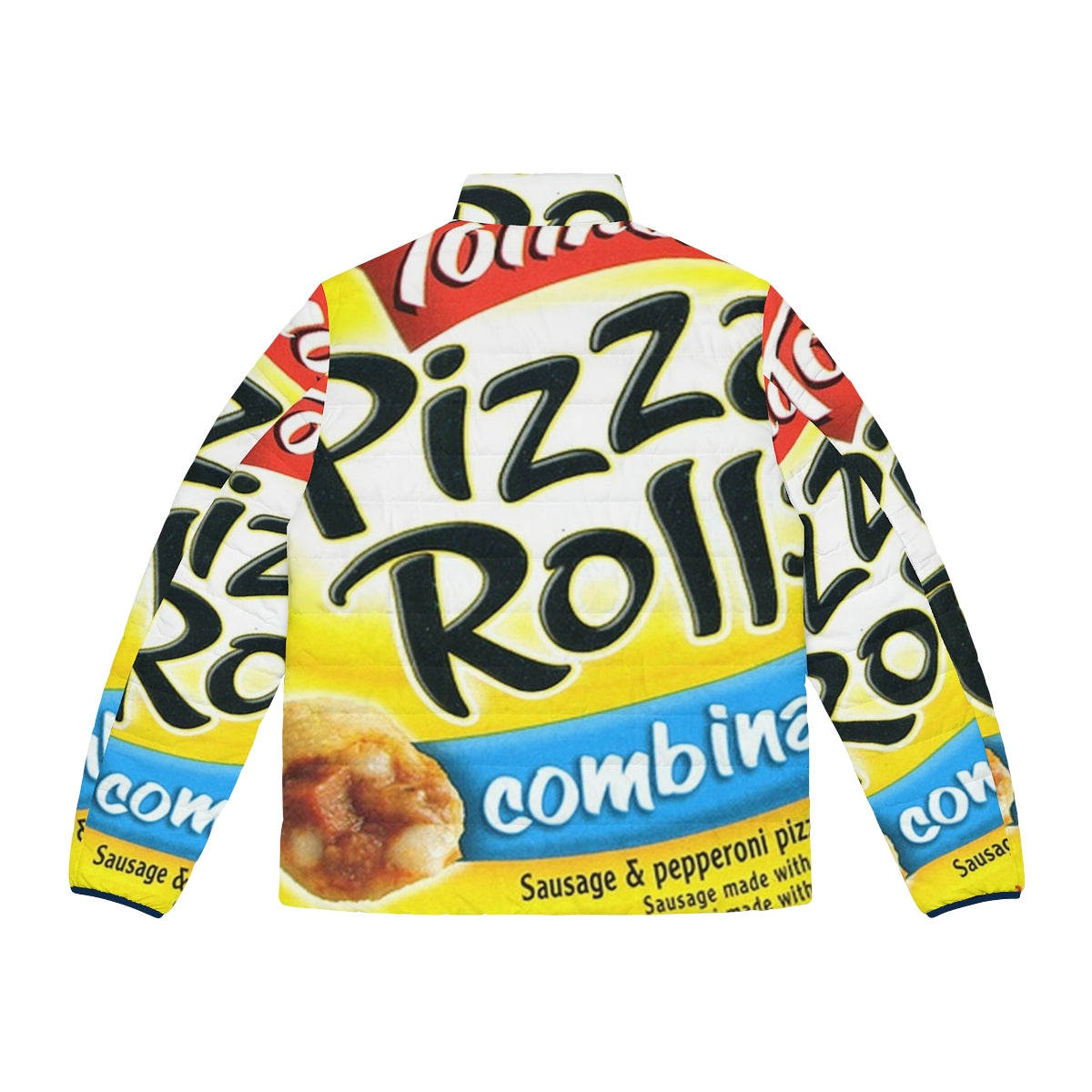 Fashionable pizza rolls themed puffer jacket for stylish teenagers - Back