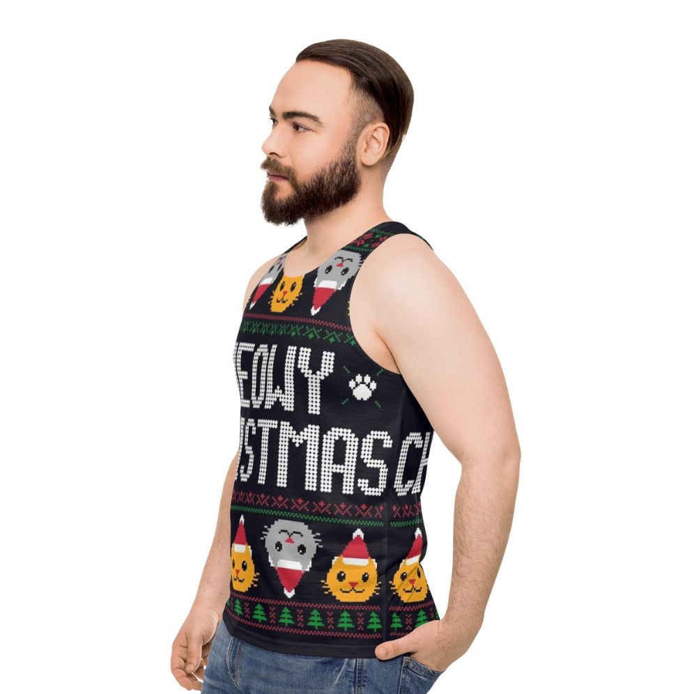 Ugly Christmas sweater cat unisex tank top - men side