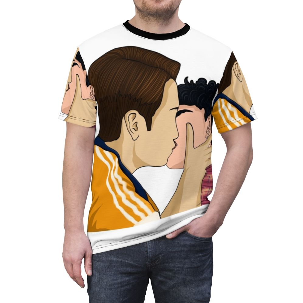 Heartstopper inspired t-shirt featuring Nick and Charlie characters from the Netflix series. - men front