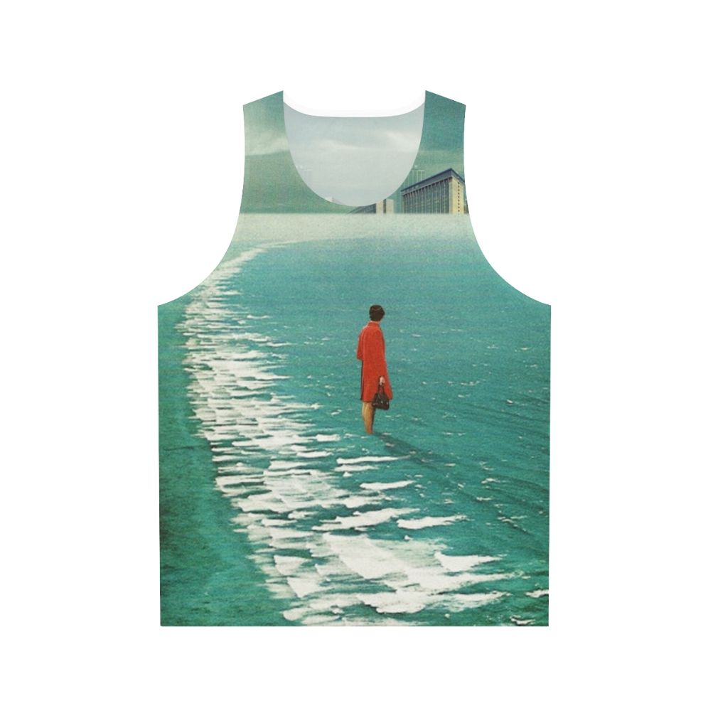 Unisex tank top with dystopian landscape and retro futuristic urban decay