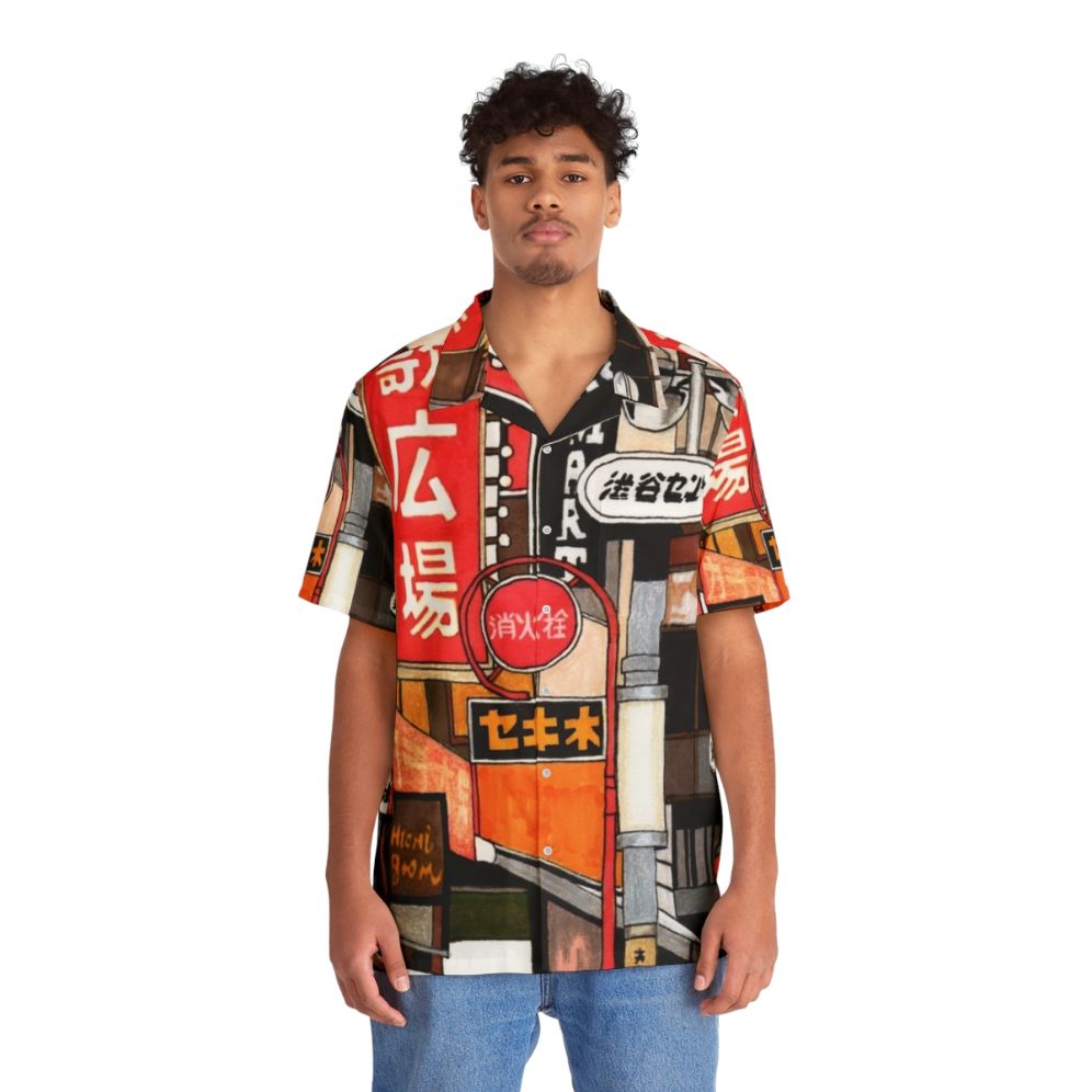 Tokyo street signs Hawaiian shirt with neon lights and urban style - People Front