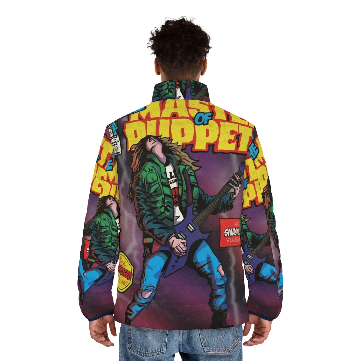 Master Puffer Jacket with Stranger Things Eddie Munson and Metallica Inspired Design - men back