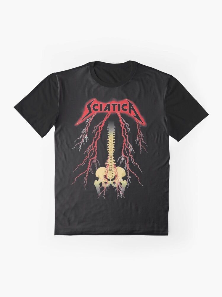 Hard Rock Sciatica Graphic T-Shirt featuring a unique design with a retro, vintage-inspired style - Flat lay