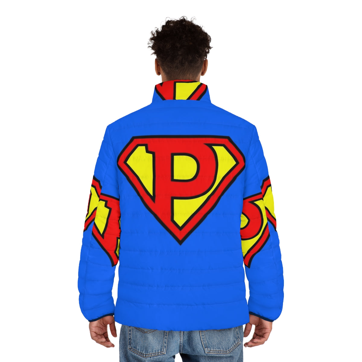 Super Letter P Puffer Jacket - Superhero Themed Outerwear - men back