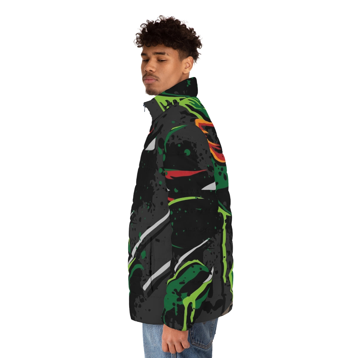 Raphael puffer jacket with TMNT graphics - men side left